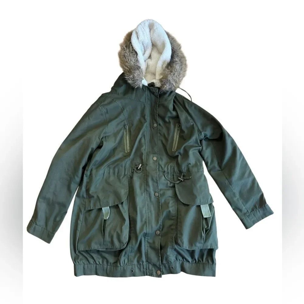 Z&I Women's Outerwear Sherpa Lined Olive Green Jacket Coat Size Medium